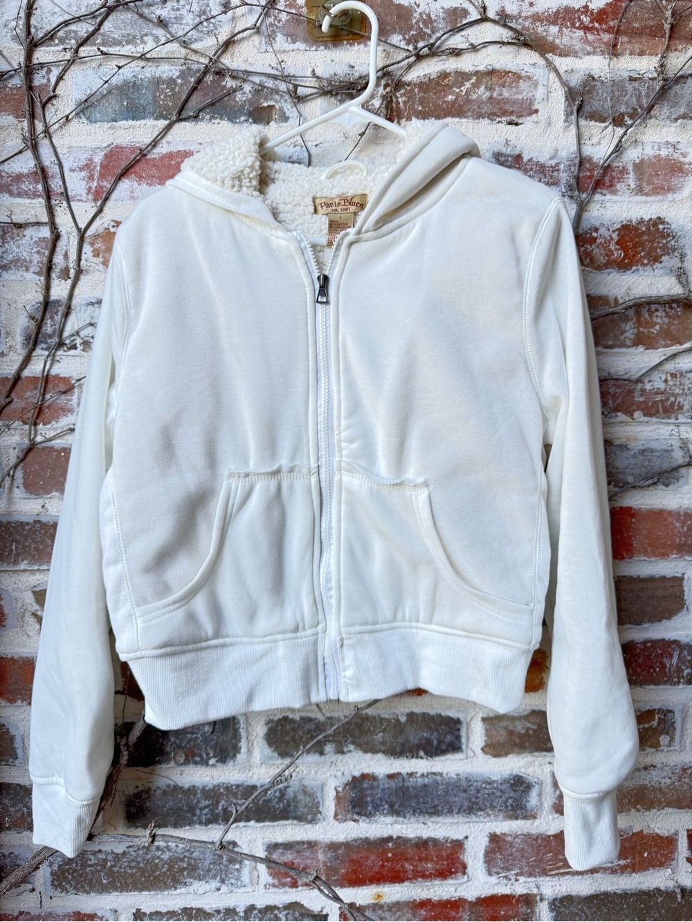 Paris Blues women’s White Sherpa-Lined Zip Hoodie Jacket Size L